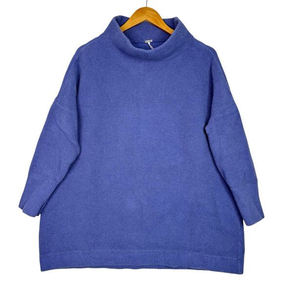 Free People Ottoman Sweater Slouchy Ribbed Mock Neck Tunic Sz L Purple Oversized - Picture 1 of 13